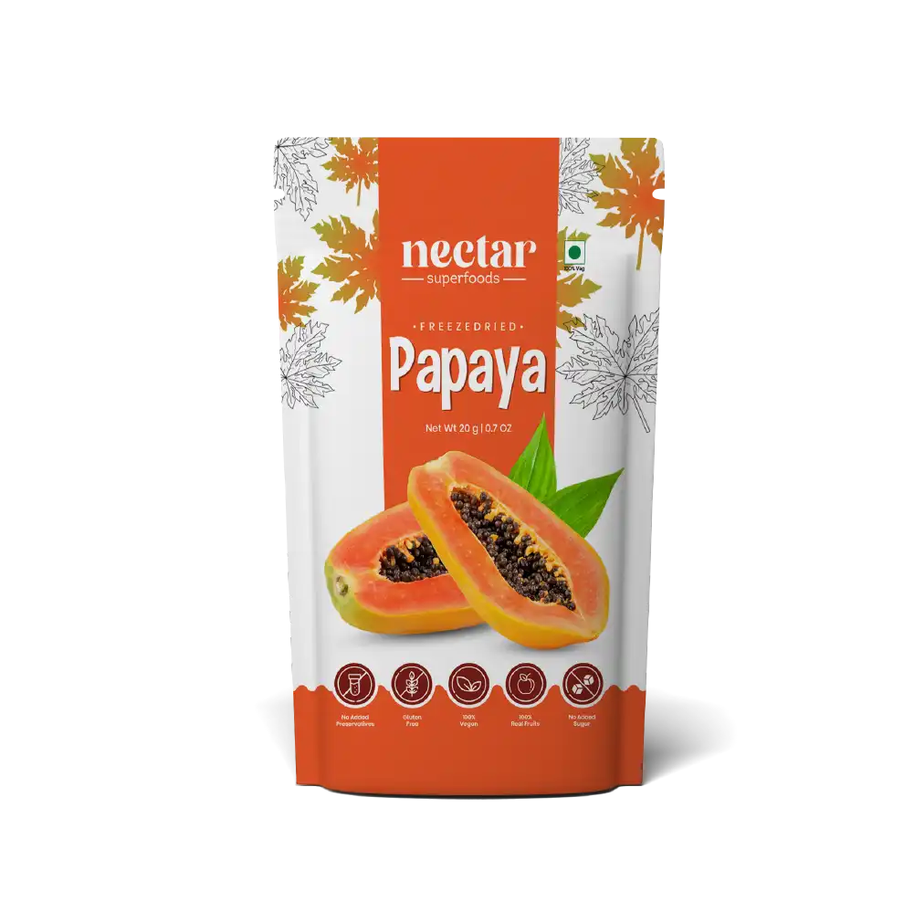 NECTAR SUPERFOODS- FREEZE DRIED -PAPAYA -CUBES- PACK OF 2 UNITS 20 GM EACH