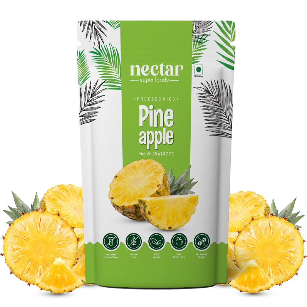 NECTAR SUPERFOODS- FREEZE DRIED -PINE APPLE-SLICES- PACK OF 2 UNITS 20 GM EACH