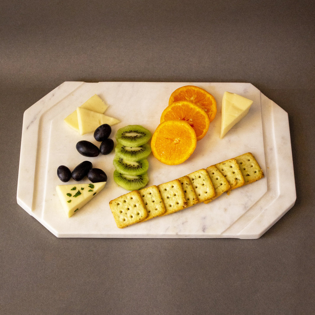 White Furrow Marble Cheese Platter