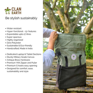 Best  Backpack | Pangolin Backpack- Camel Brown & Charcoal Black | Clan Earth | earthbased.in | 02