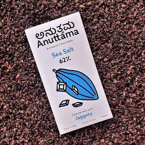 Best Vegan Dark Chocolate | 62% Cocoa | Gift Pack Diwali Gift | Sea Salt | Natural Jaggery Sweetened | Handmade Chocolate | No Preservatives | Vegan | Natural Chocolate Bar 50 gm (Pack of 1) | ANUTTAMA  | earthbased.in | 03