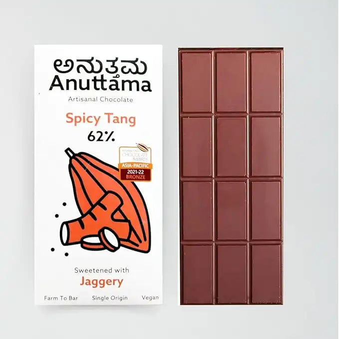 Spicy Tang | 62% Cocoa | Sweetened with Jaggery | Packof 2 by Anuttama