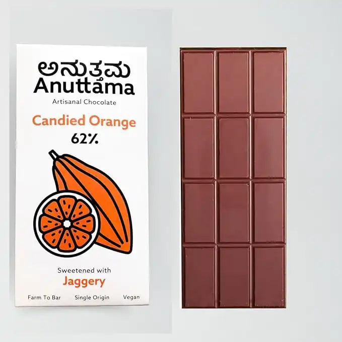 Candied Orange | 62% Cocoa | Sweetened with Jaggery | Packof 2 by Anuttama