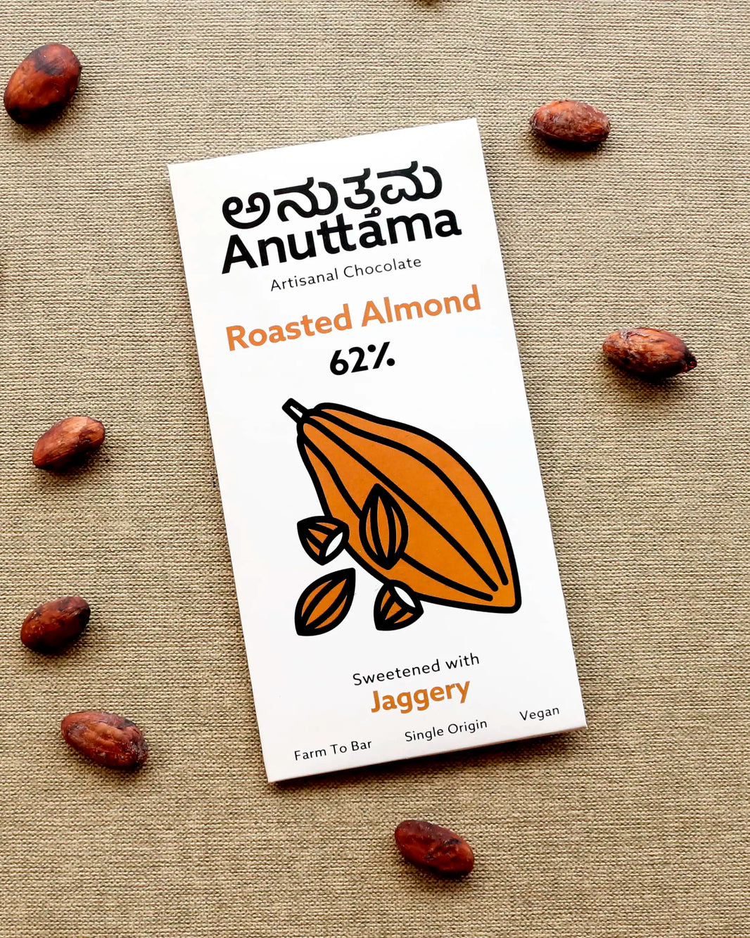 Roasted Almond | 62% Cocoa | Sweetened with Jaggery | Packof 2 by Anuttama