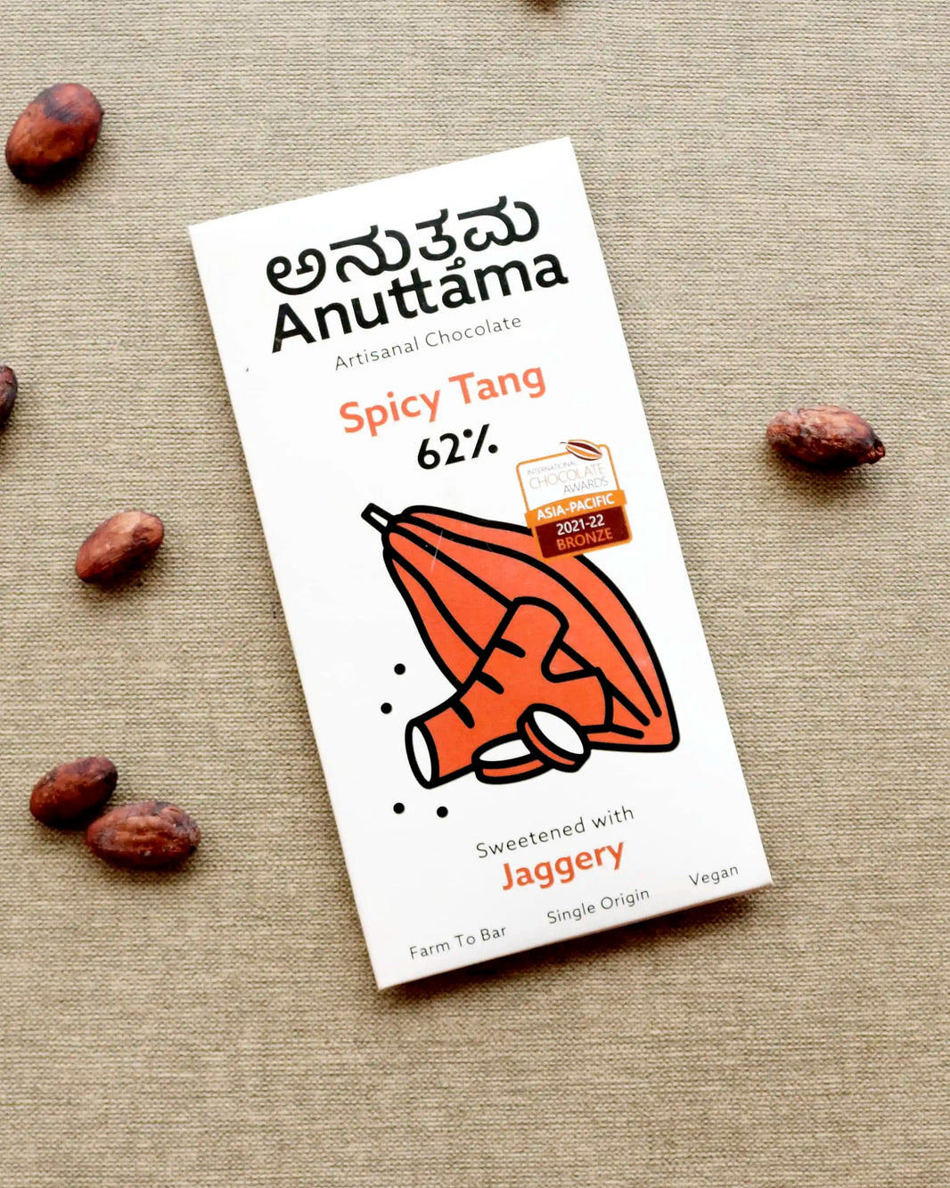 Spicy Tang | 62% Cocoa | Sweetened with Jaggery | Packof 2 by Anuttama