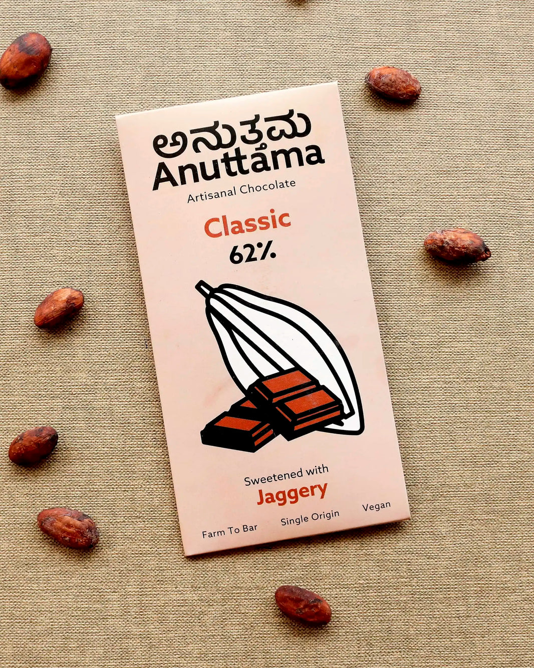 62% Cocoa | Classic Plain | Sweetened with Jaggery | Packof 2 by Anuttama