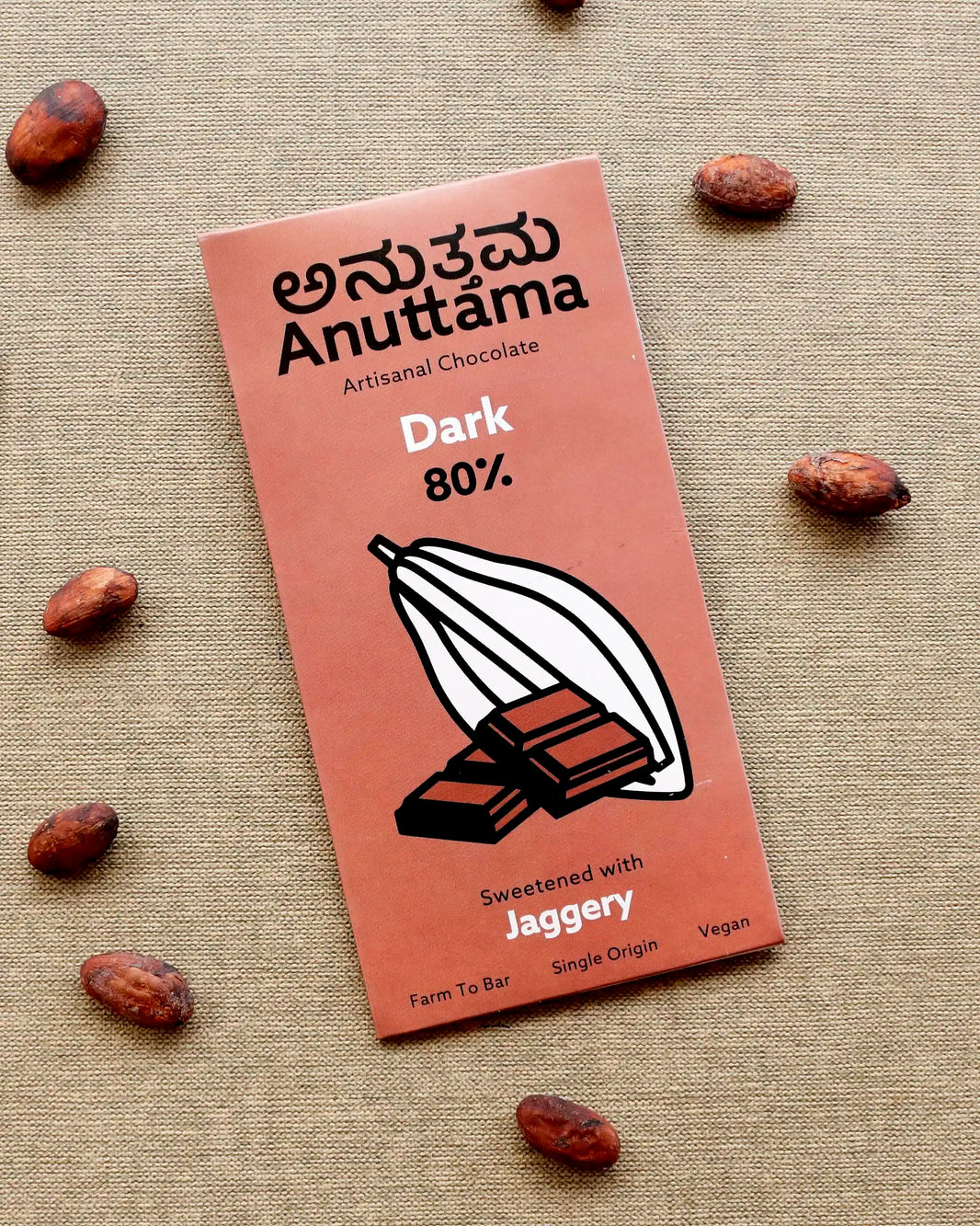 80% Cocoa | Dark | Sweetened with Jaggery | Packof 2 by Anuttama