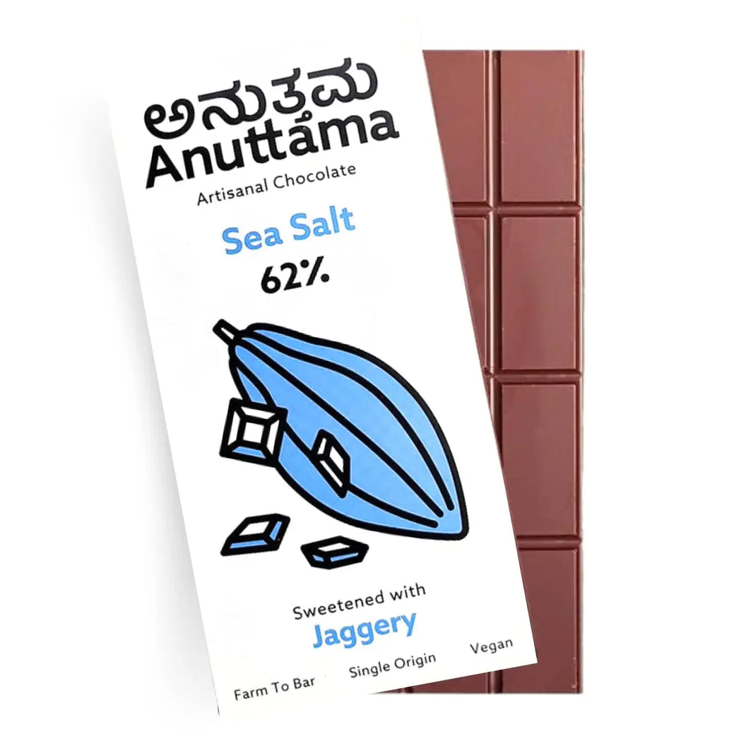 Sea Salt | 62%Cocoa | Sweetened with Jaggery | Packof 2 by Anuttama