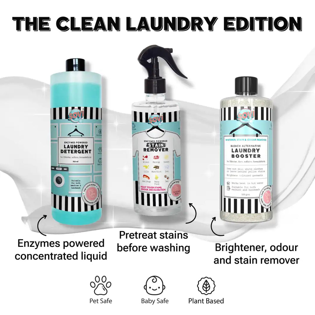 SOVI Liquid Laundry Detergent for Front Load and Top Load Washing Machine, Eco-Friendly, Biodegradable, The Clean Scent - Pack of 2 (500 ml Each)