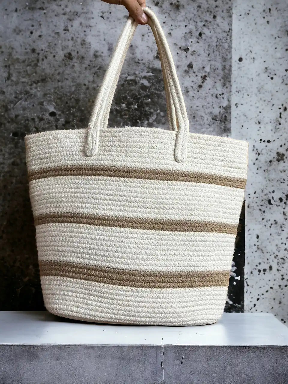 Cream_ &_ Brown _lines _Tote _bag_00