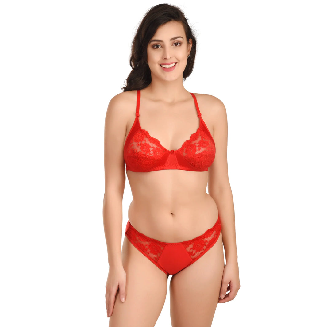 Lace Bra Panty Lingerie Set | Red