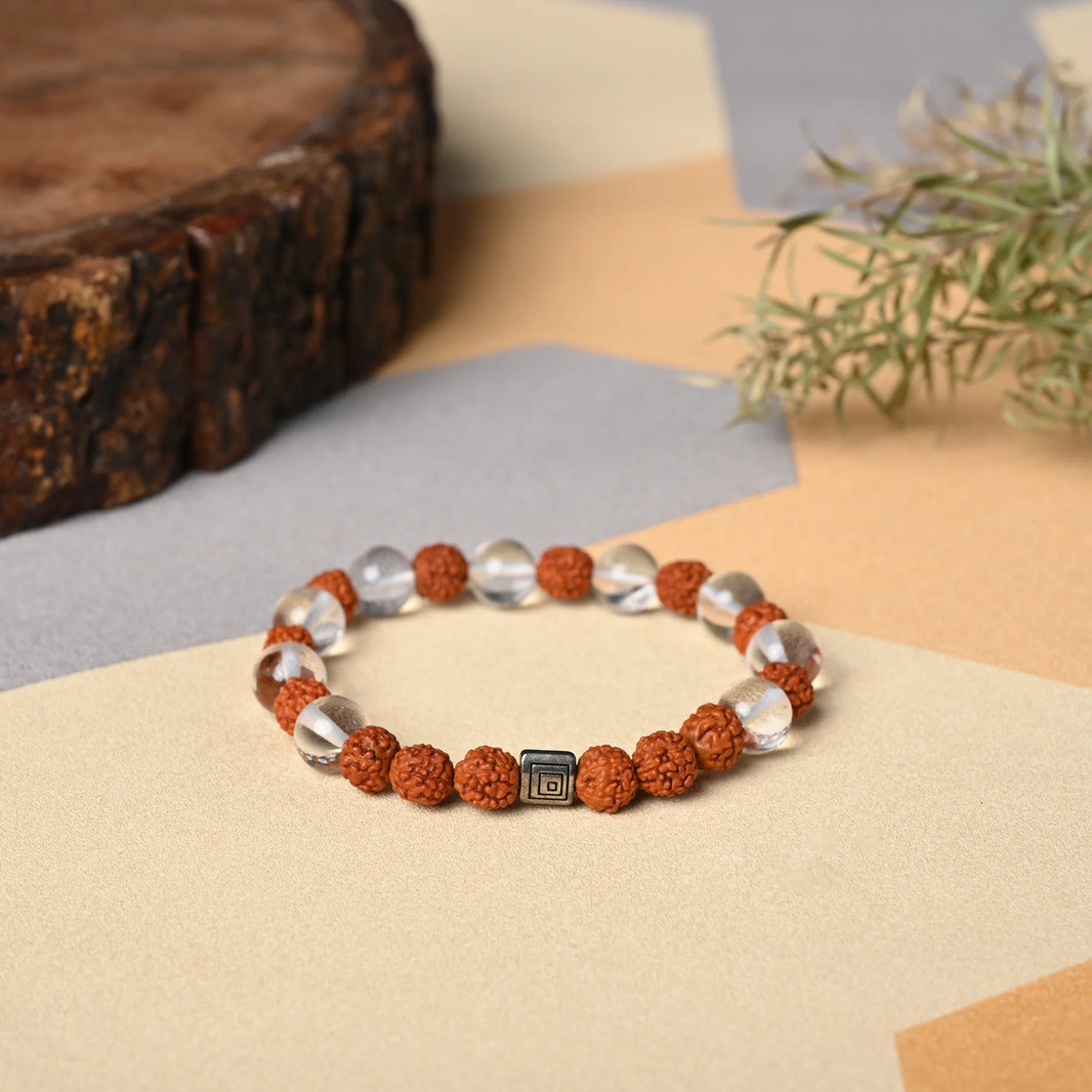 Healing Gemstone Bracelet - Quartz Crystal and Rudraksha Unite for Wellness