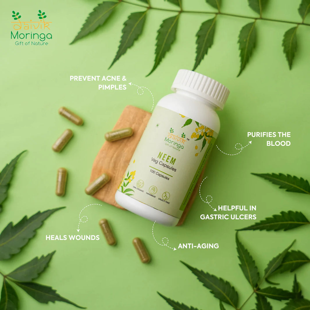 Daivik Moringa Neem Veg Capsules | 100% Natural | Detox, Skin Care, Anti Inflammatory | 100 Caps Each