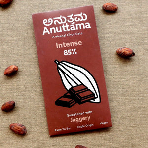 Dark Chocolate | 85% Dark with Cocoa (Ultimate Bitter) Natural Jaggery Sweetened | Handmade Chocolate | Sugar Free | Vegan | Natural Chocolate Bar | Packof 2 by Anuttama | earthbased.in