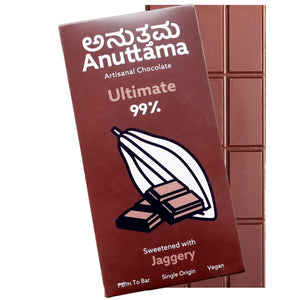 Dark Chocolate | 99% Cocoa | Natural Jaggery Sweetened | Gift Pack Diwali Gift | Natural Chocolate Bar (2x50gm Pack of 2) by Anuttama | earthbased.in 