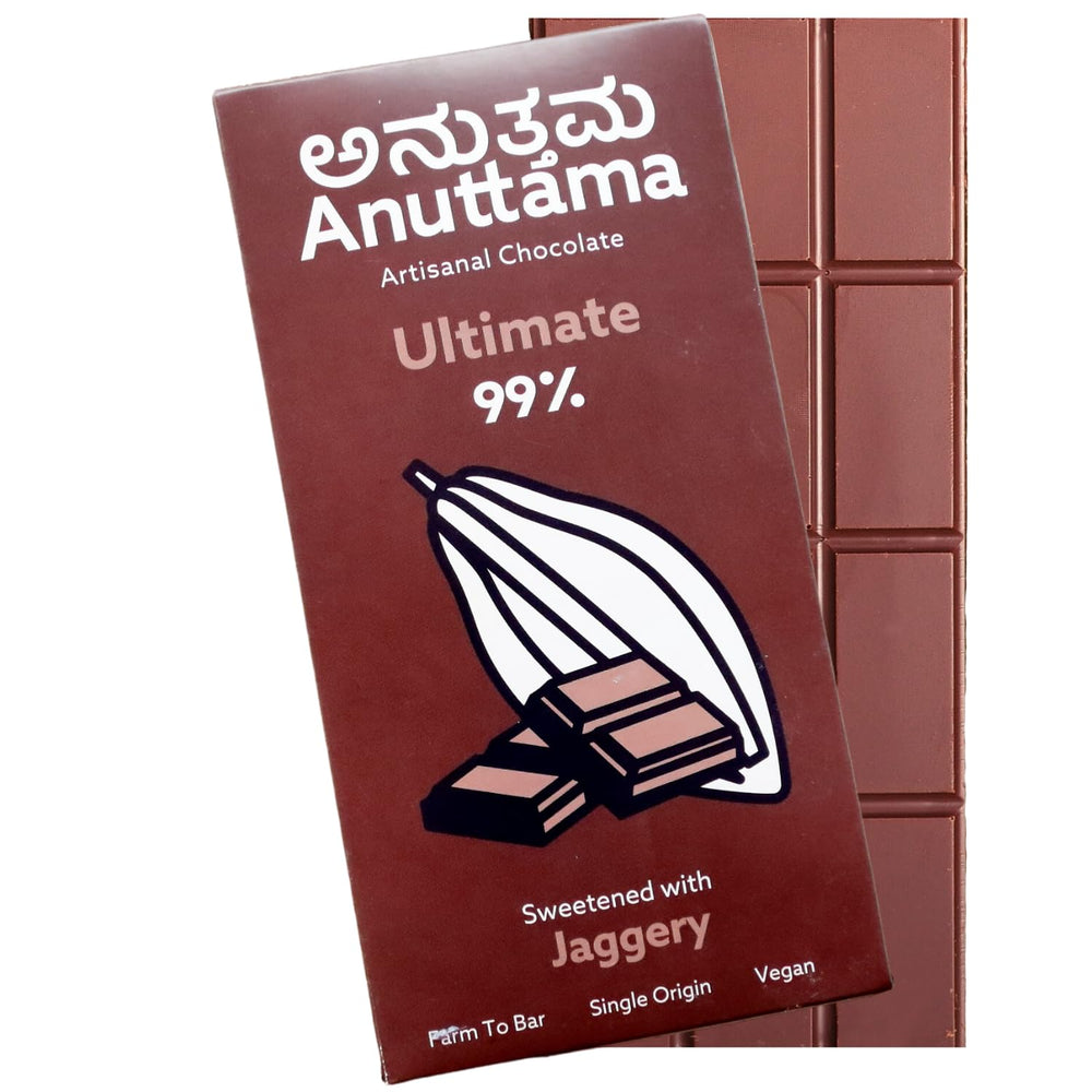 Dark Chocolate | 99% Cocoa | Natural Jaggery Sweetened | Gift Pack Diwali Gift | Natural Chocolate Bar (2x50gm Pack of 2) by Anuttama | earthbased.in 