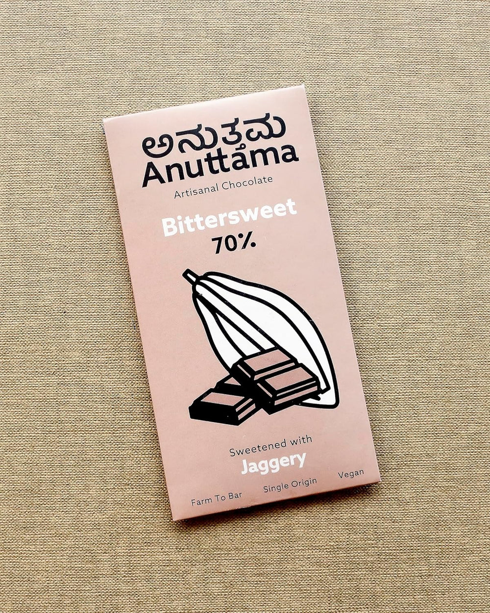Dark Chocolate Bar | 70% Cocoa | Natural Jaggery Sweetened | Handmade Chocolate | Dark Chocolate Sugar Free | Vegan Chocolate | Natural Chocolate Bar | Packof 2 by Anuttama | earthbased.in | 01