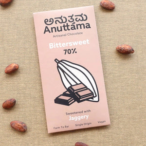 Dark Chocolate Bar | 70% Cocoa | Natural Jaggery Sweetened | Handmade Chocolate | Dark Chocolate Sugar Free | Vegan Chocolate | Natural Chocolate Bar | Packof 2 by Anuttama | earthbased.in | 02