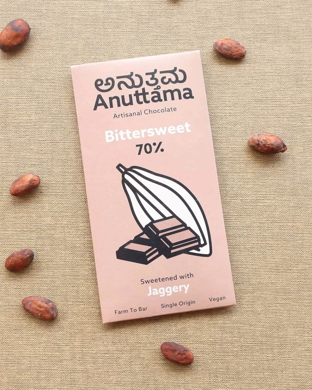 Dark Chocolate Bar | 70% Cocoa | Natural Jaggery Sweetened | Handmade Chocolate | Dark Chocolate Sugar Free | Vegan Chocolate | Natural Chocolate Bar | Packof 2 by Anuttama | earthbased.in | 02