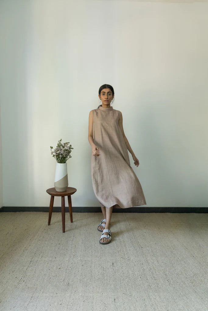 HIGH-NECK A-LINE DRESS | Anushe Pirani | Best Vegan Apparel for Women | earthbased.in | 01