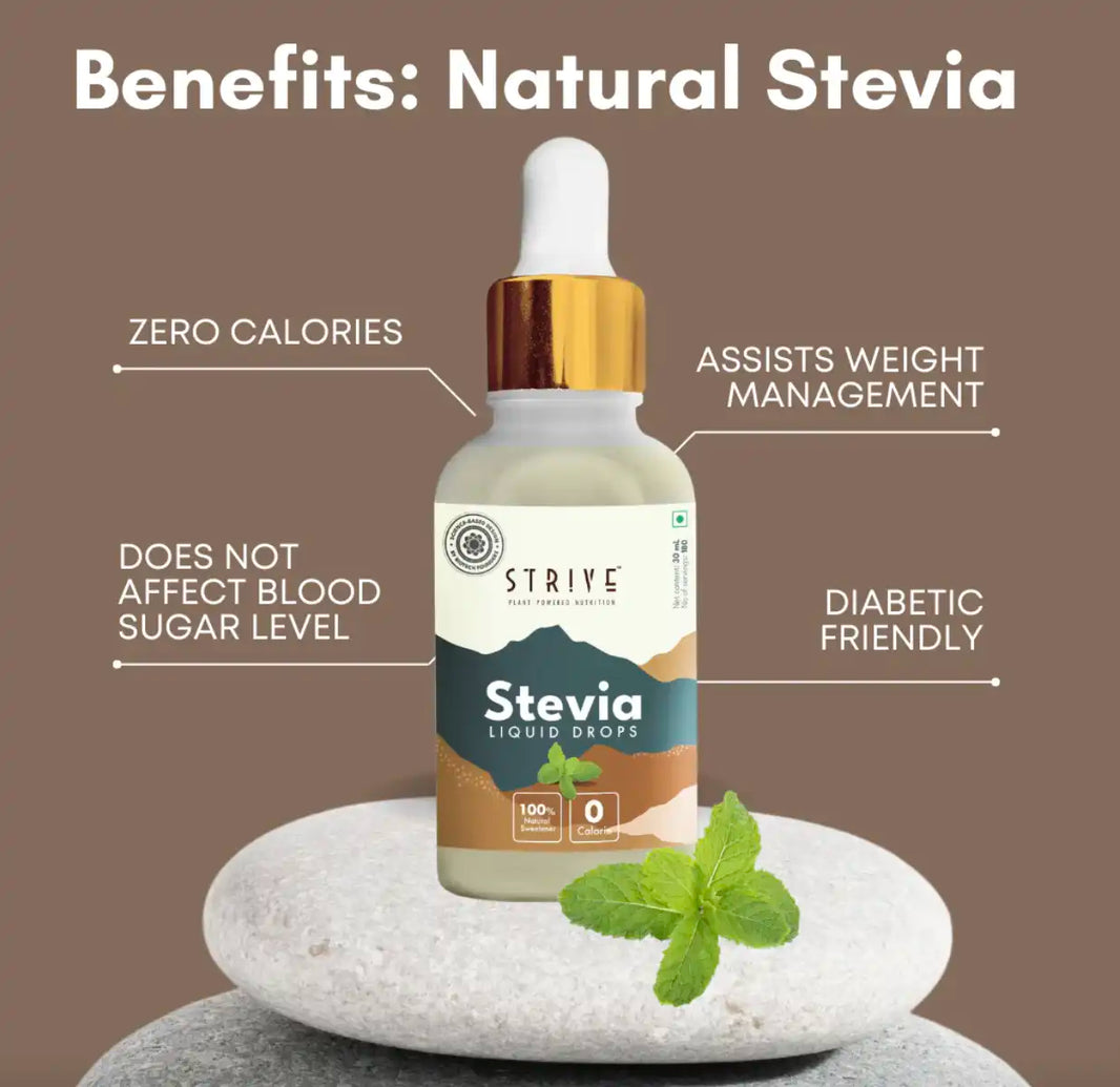 STRIVE Stevia Leaf Extract Liquid Stevia Drops: Natural Sugar Free Zero Calorie - 30 ml (800 Drops), Anti-Aging, Vegan, Non-GMO, Stevia Based Sweetener, Pack of 1