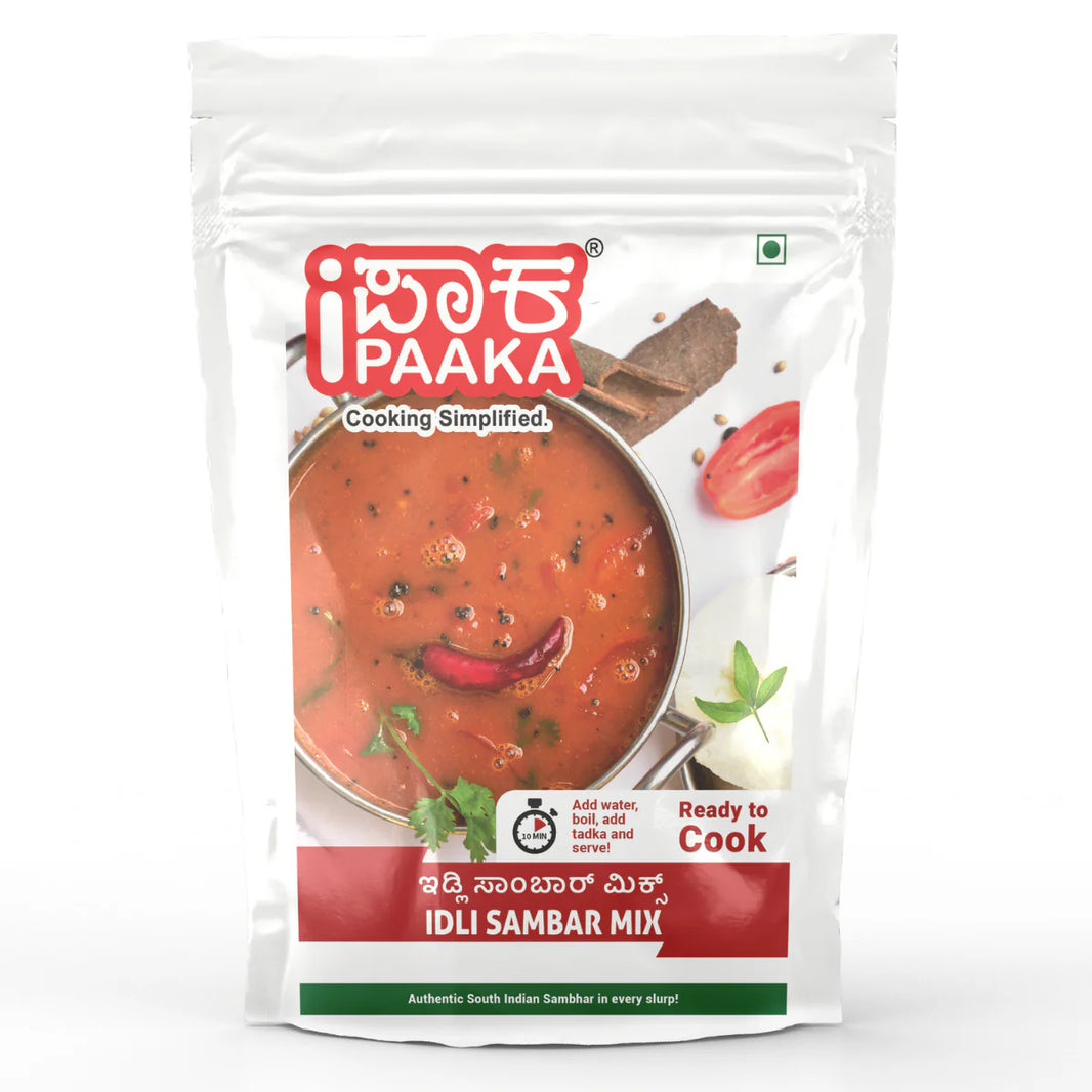 Idli Sambhar Mix- 200g, Freshly Ground Instant Mix, with Dal Tomato and Onion, Instant Breakfast Mix, Preservative Free, Authentic South Indian, Restaurant Style by iPaaka