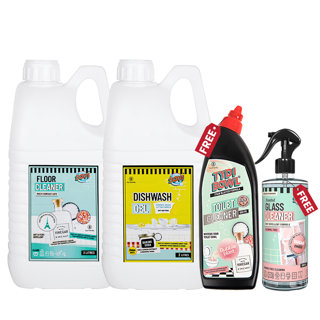 SOVI® Floor Cleaner 2L, SOVI® Dishwash Liquid 2L - Get TYDIBOWL® Toilet Cleaner ₹189 & SOVI® Glass Cleaner ₹149 FREE