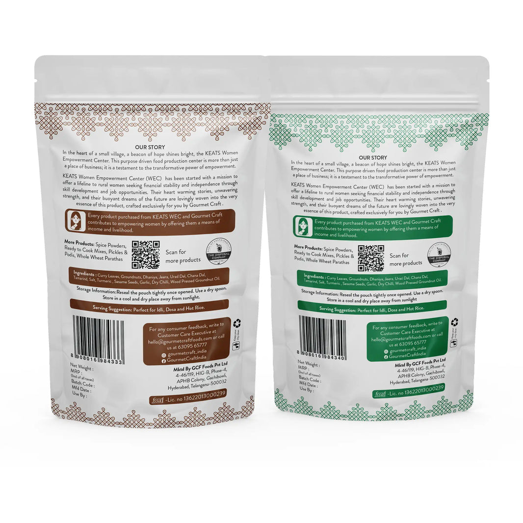 Curry Leaf Podi 150g & Idli Podi 150g Combo by Gourmet Craft