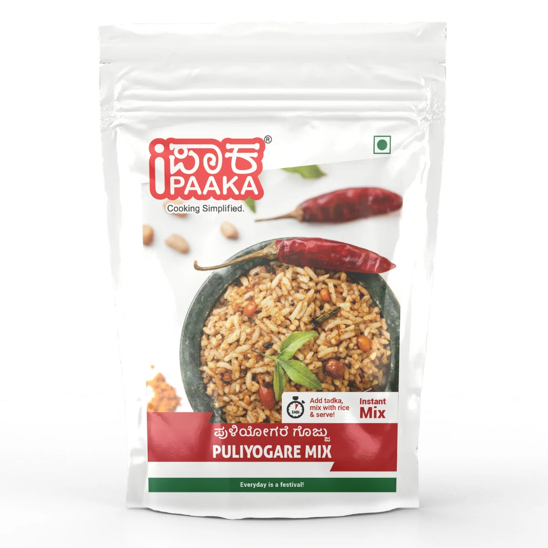 Puliyogare Mix by iPaaka, 160g, Ready Mix, Rich in Protein and Calcium, Preservative Free, Temple Style, Lunch Box Recipe, Just Mix with Rice