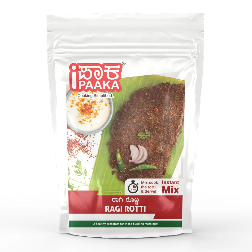 Ragi Rotti by iPaaka, 200g, Instant Breakfast Mix, Ready in 15 mins, Healthy, Authentic South Indian, Preservative Free, Just Like Home Made