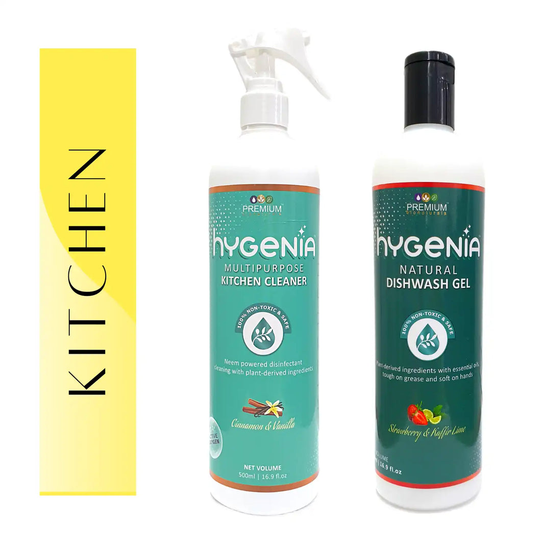 Hygenia Multipurpose Kitchen Cleaner & Natural Dishwash Gel - Peppermint Lily | Sweet Orange Geranium 500ml