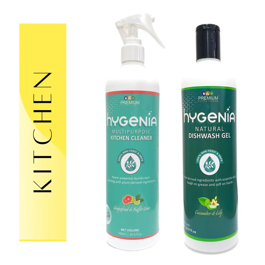 Hygenia Multipurpose Kitchen Cleaner & Natural Dishwash Gel - Grapefruit Kaffir Lime | Cucumber Lily 500ml