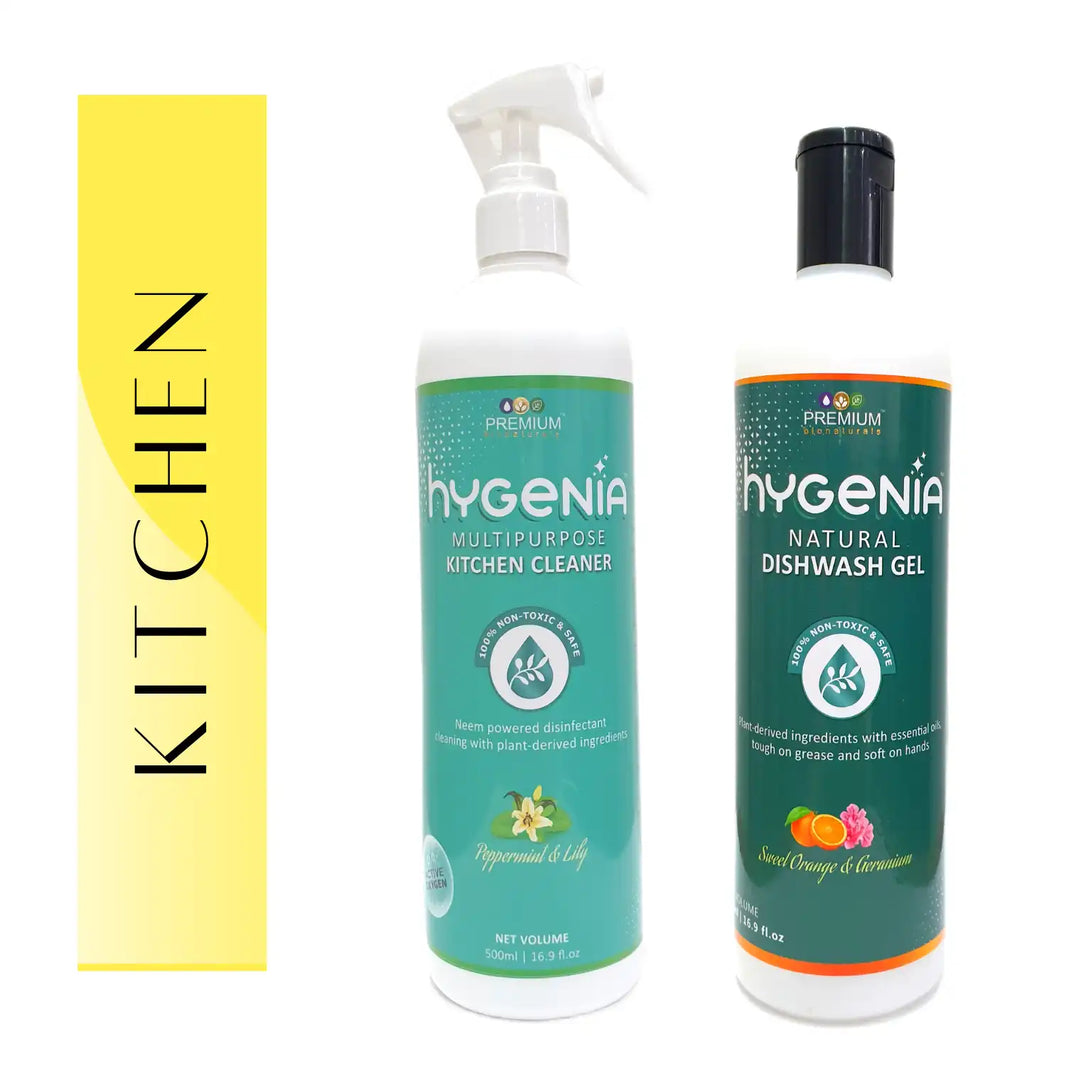 Hygenia Multipurpose Kitchen Cleaner & Natural Dishwash Gel - Cinnamon Vanilla | Strawberry Kaffir Lime 500ml