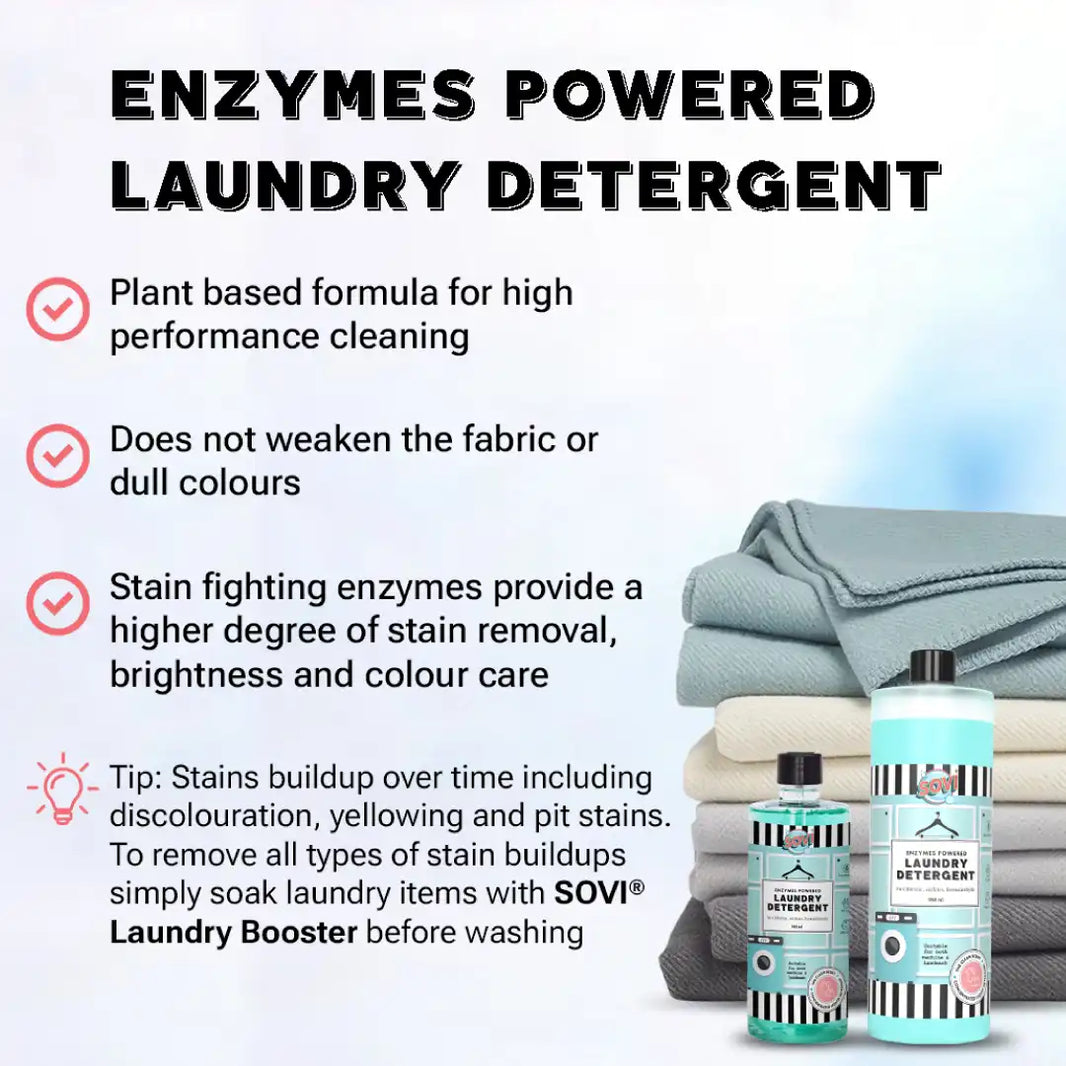 Enzymes Powered Liquid Laundry Detergent, Colour Safe, Fabric Safe, Baby Safe, Pet Safe, Conventrated Liquid by SOVI