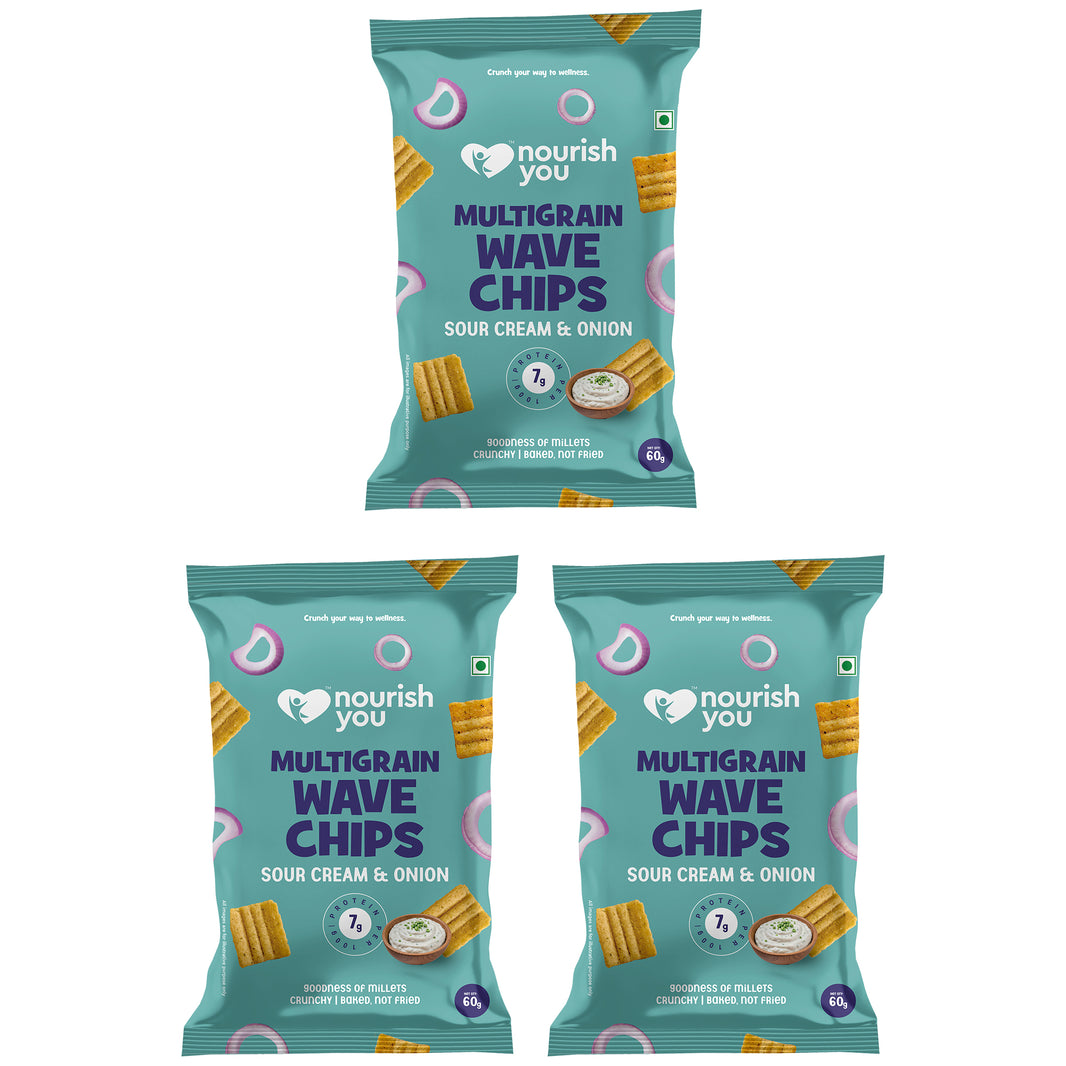 Nourish You Multigrain Wave Chips, Sour Cream & Onion 60g | Healthy Baked Snacks-60g