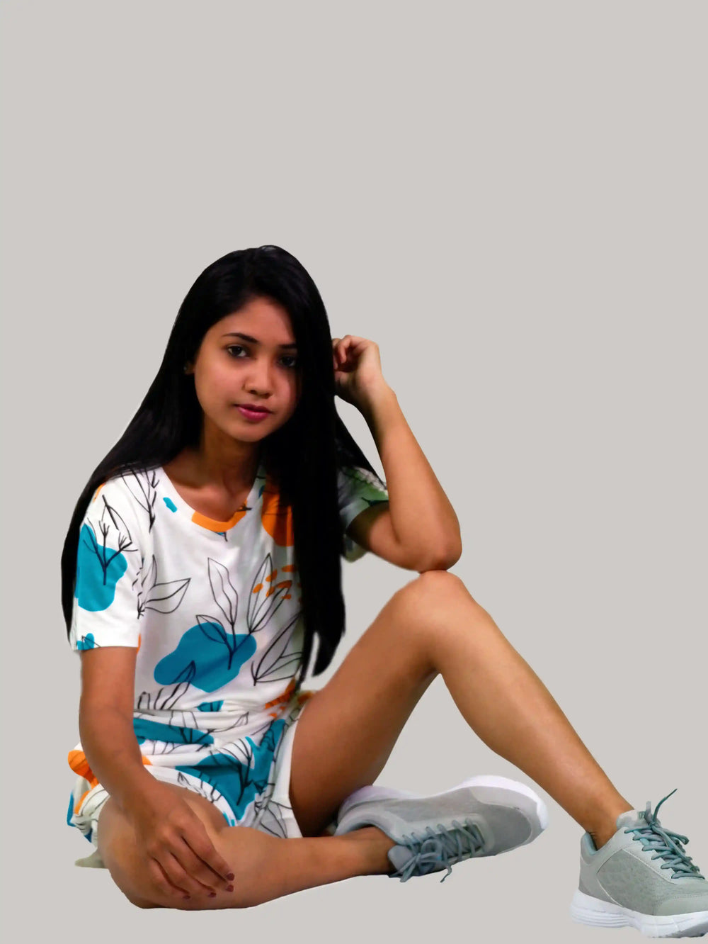 NightWear-Leaves & Cloud T-shirt & Shorts Set in Tofu | Playout | earthbased.in 