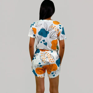 NightWear-Leaves & Cloud T-shirt & Shorts Set in Tofu | Playout | earthbased.in 