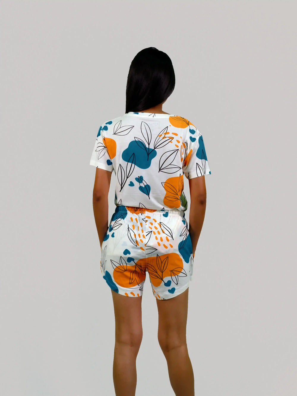 NightWear-Leaves & Cloud T-shirt & Shorts Set in Tofu | Playout | earthbased.in 
