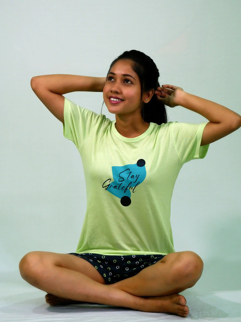 Stay Graceful Lettuce Green T-shirt & Salute Navy Shorts Set | Playout | earthbased.in