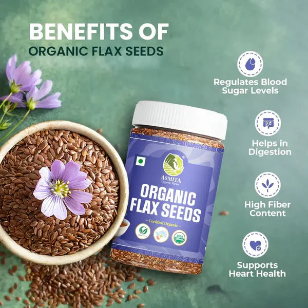 Organic Flaxseed - 200g | Asmita Organic Frams | Pack of 2