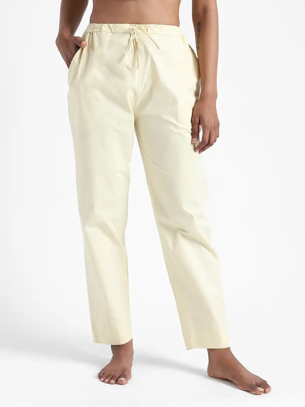 Organic Cotton & Natural Dyed_Apparel-Earthbased.in_Organic Cotton & Natural Dyed Womens Lemon Yellow Color Slim Fit Pants_01