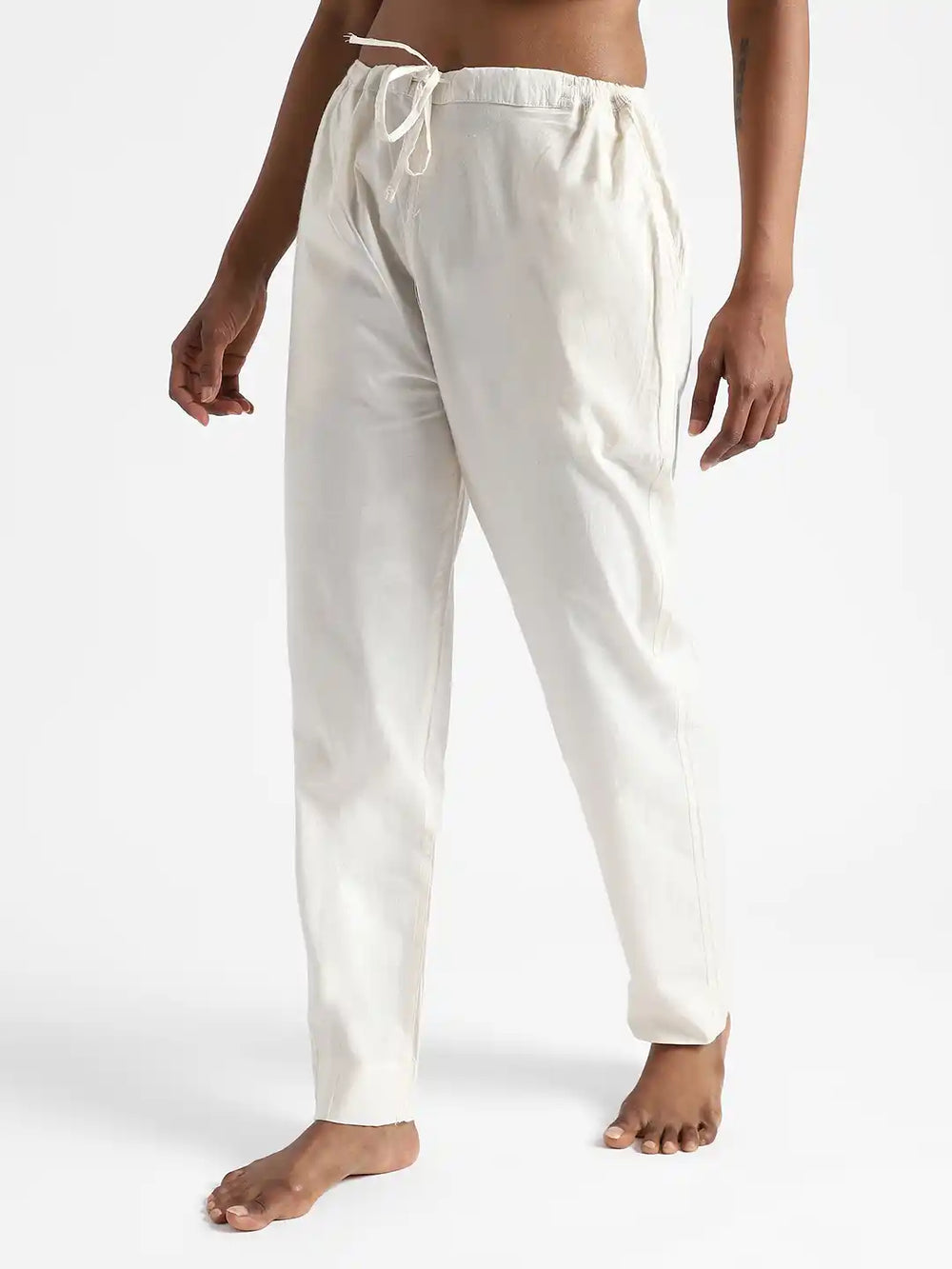 Organic_Cotton & Natural Dyed  Apparel-Earthbased.in_Womens Raw White Color Slim Fit Pants_03