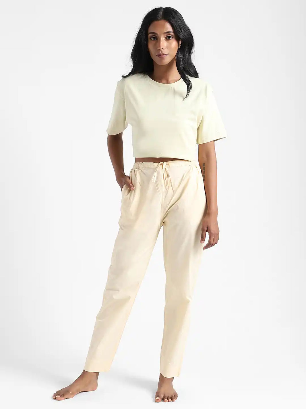 Organic Cotton & Natural Dyed Apparel-Earthbased.in_ Womens Rust Cream Color Slim Fit Pants_02