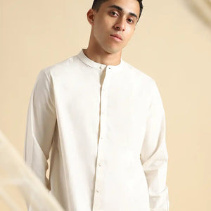 Organic Cotton & Naturally Dyed Apparel-Earthbased.in_ Mens Round Neck Light Cream Shirt _010