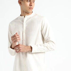 Organic Cotton & Naturally Dyed Apparel-Earthbased.in_ Mens Round Neck Light Cream Shirt _03