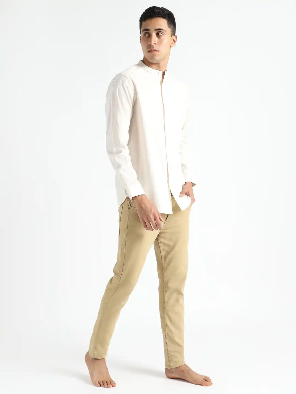 Organic Cotton & Naturally Dyed Apparel-Earthbased.in_ Mens Round Neck Light Cream Shirt _08