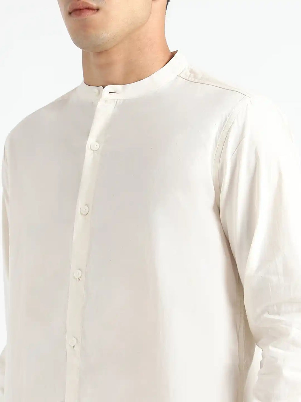 Organic Cotton & Naturally Dyed Apparel-Earthbased.in_ Mens Round Neck Light Cream Shirt _09