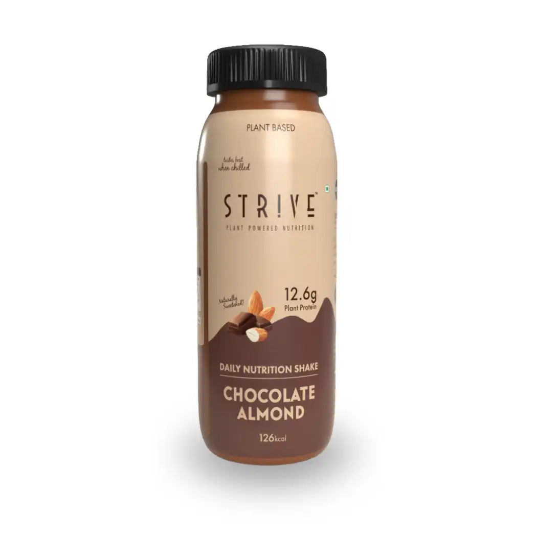 STRIVE Vegan Protein Shake With 12.6G Plant Protein And 25% Calcium,Naturally Sweetened,Low Calorie Drink,Gluten & Trans Fat Free,Gut Friendly,Source Of Fiber (Chocolate Almond)