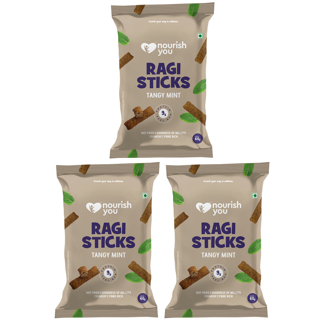 Nourish You - Ragi Sticks ( Chips ) - Tangy Mint Flavour - Healthy Baked Snacks-60g