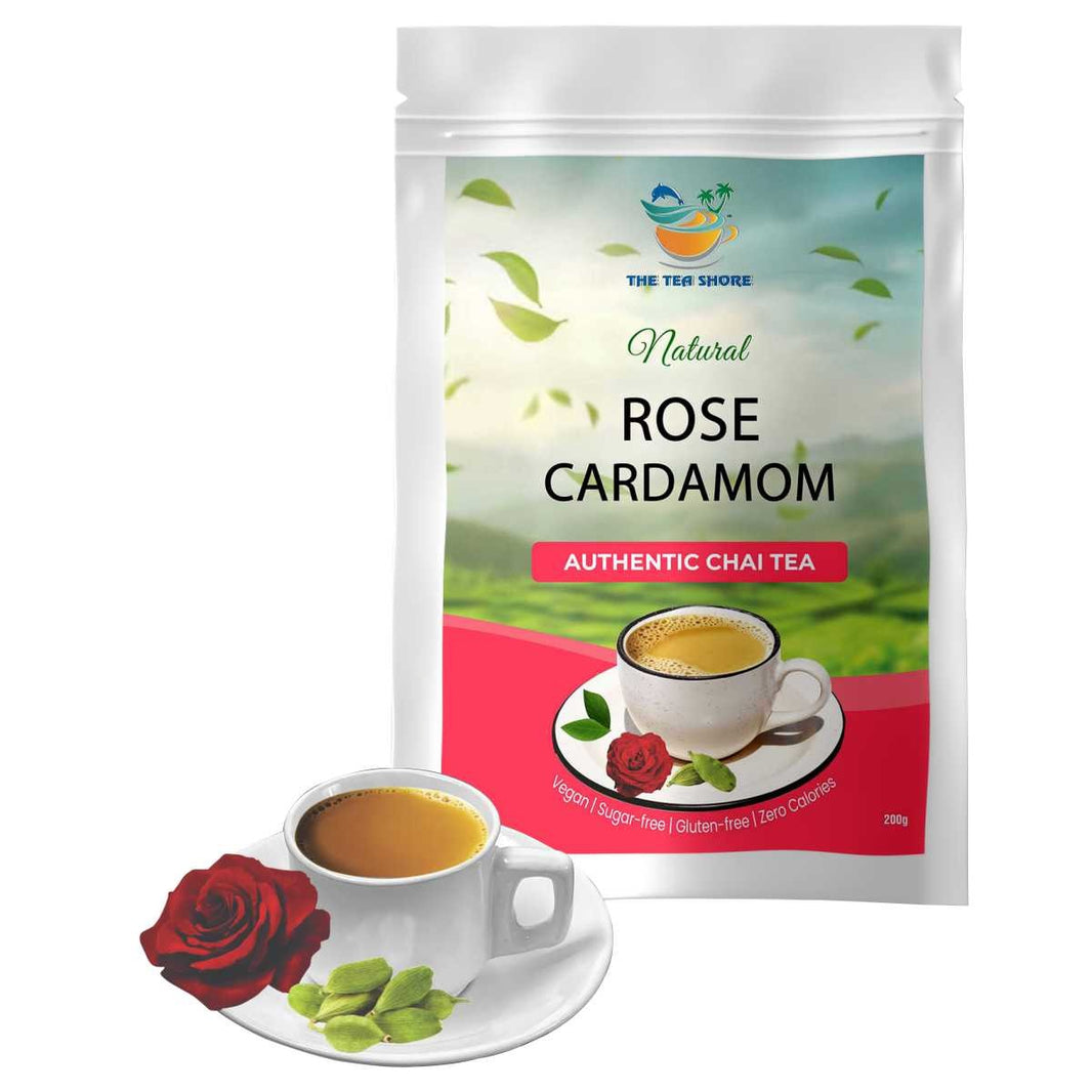 The Tea Shore Rose Cardamom Tea-200gm-30-Cups| Rose flower Tea | Best Milk Tea | Herbal Tea with Cardamom | Best Tea for Relaxation | Better Digestion